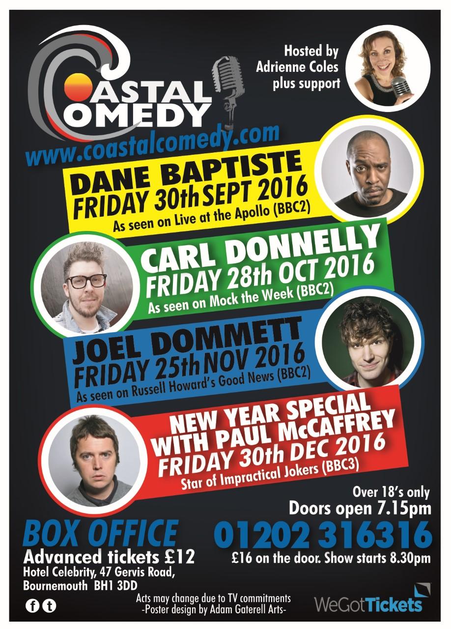 Dane Baptiste, Carl Donnelly, joel Dommett, Paul McCaffrey, Adrienne Coles, comedy, stand up, night out, Coastal Comedy, Dane Baptiste, Carl Donnelly, Joel Dommett, Paul McCaffrey