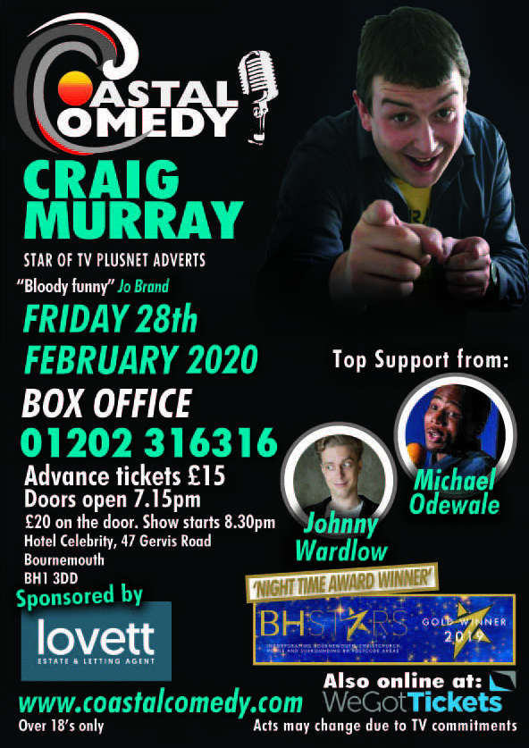 craig murray, comedy, standup, 28th february 2020, whatson, bournemouth, comedy club, coastal comedy,