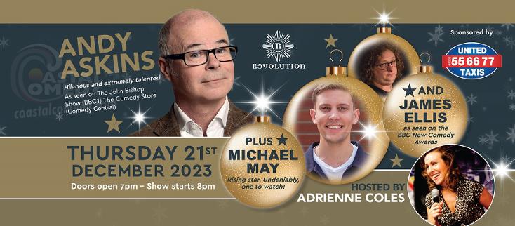 comedy, andy askins, christmas special, show, live, coastal comedy, revolutions, 